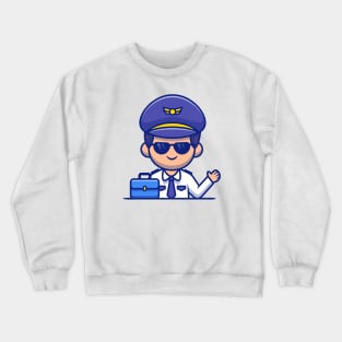 Pilot With Suitcase Cartoon Crewneck Sweatshirt